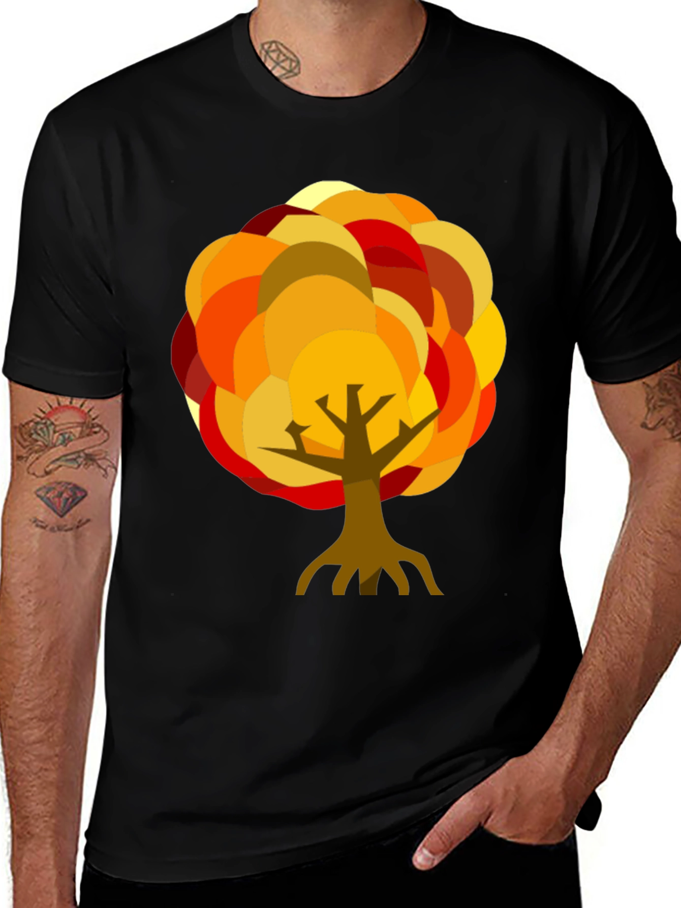 Autumn Tree Graphic Black T-Shirt