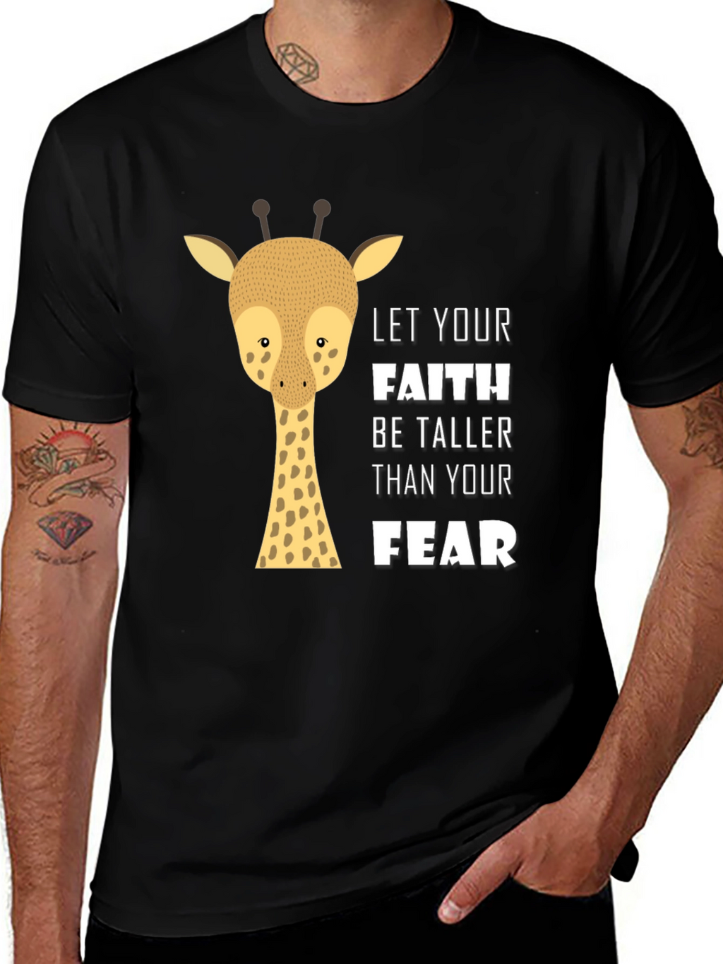 Faith Over Fear Giraffe Graphic Tee - Black