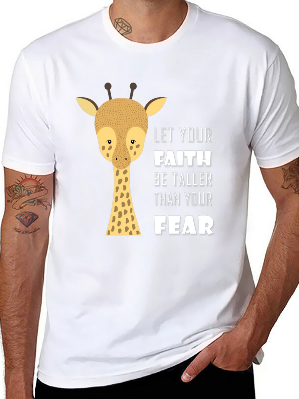 Faith Over Fear Giraffe Graphic Tee - Black