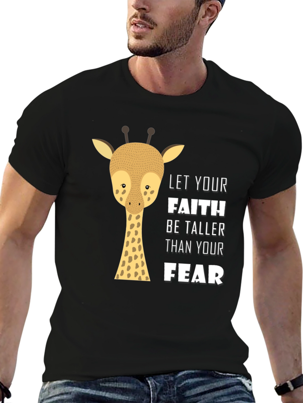 Faith Over Fear Giraffe Graphic Tee - Black
