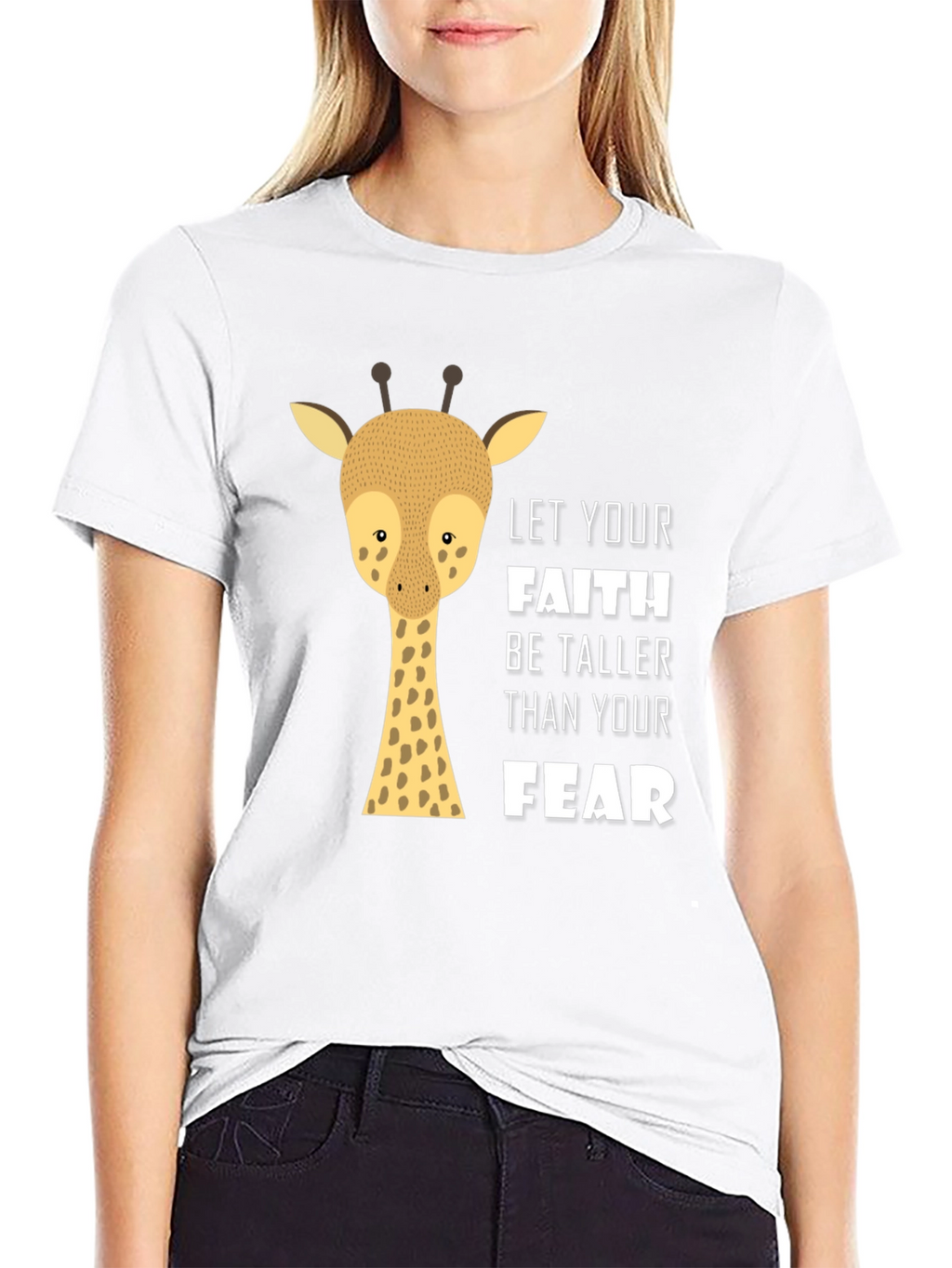 Faith Over Fear Giraffe Graphic Tee - Black