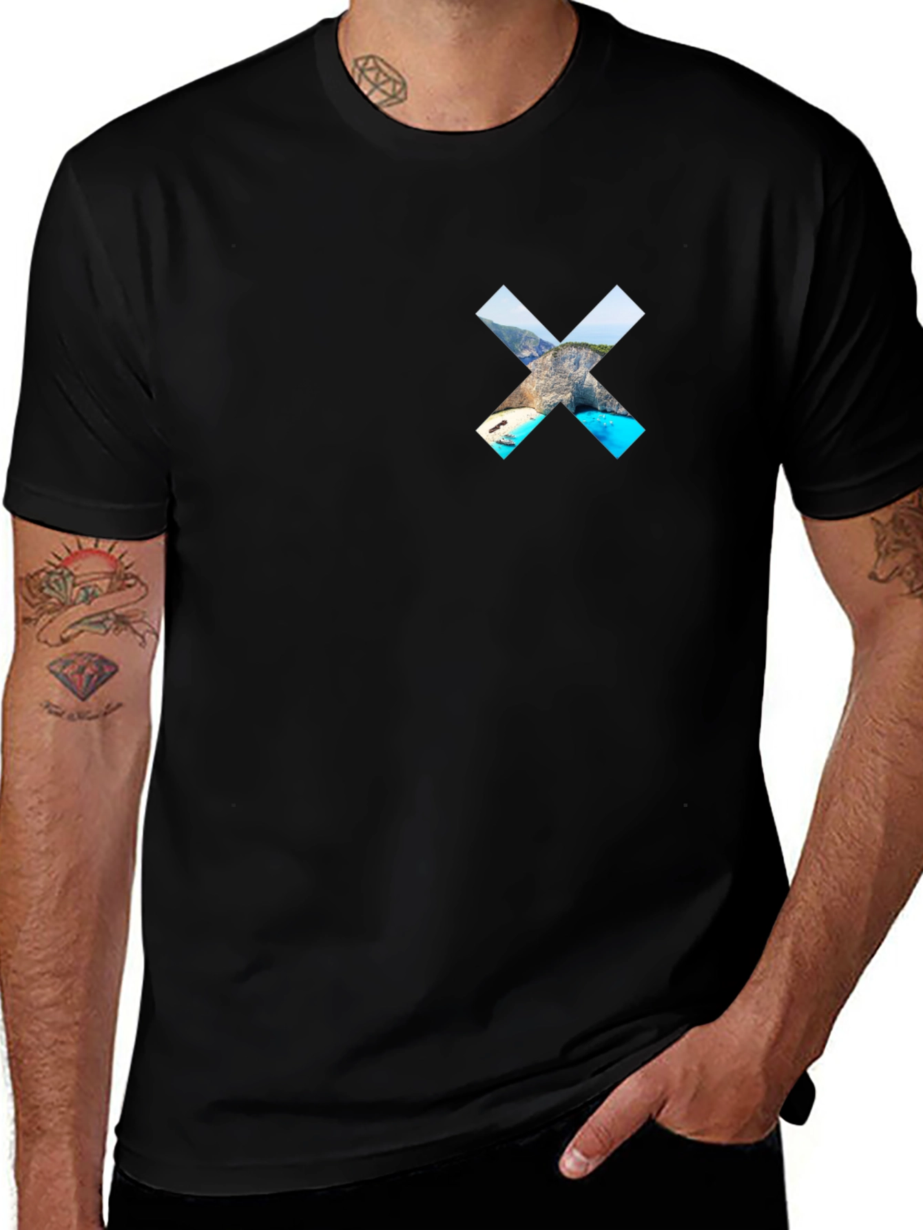 Black T-Shirt with Landscape X Graphic