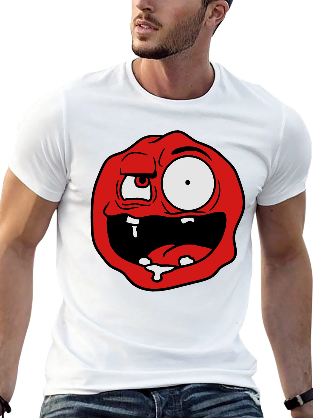 Cartoon Monster Graphic Tee - Black Cotton Blend