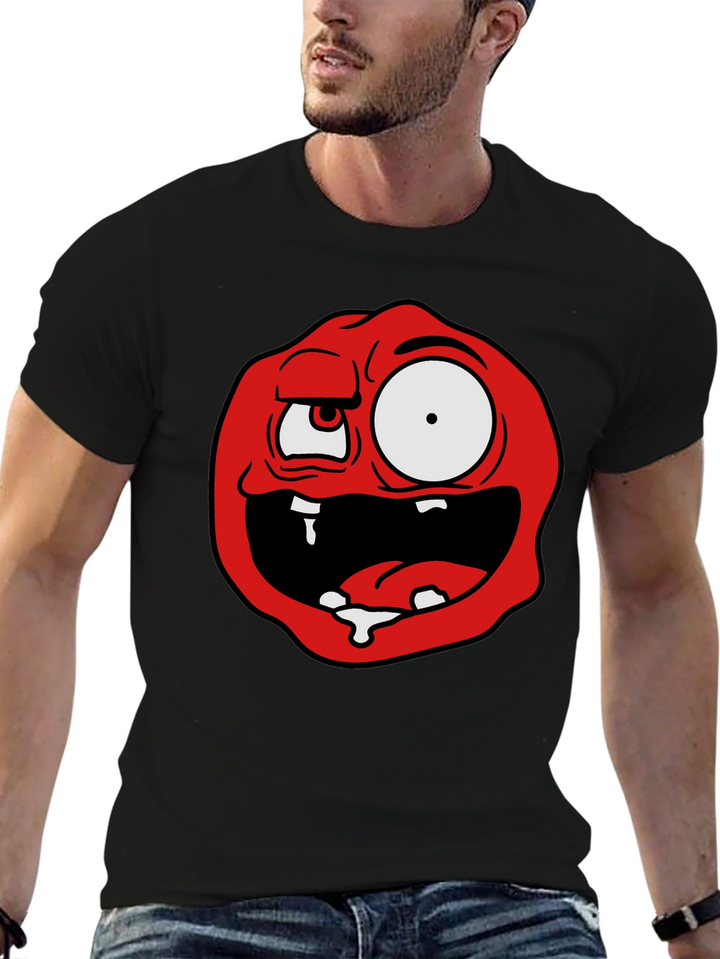 Cartoon Monster Graphic Tee - Black Cotton Blend