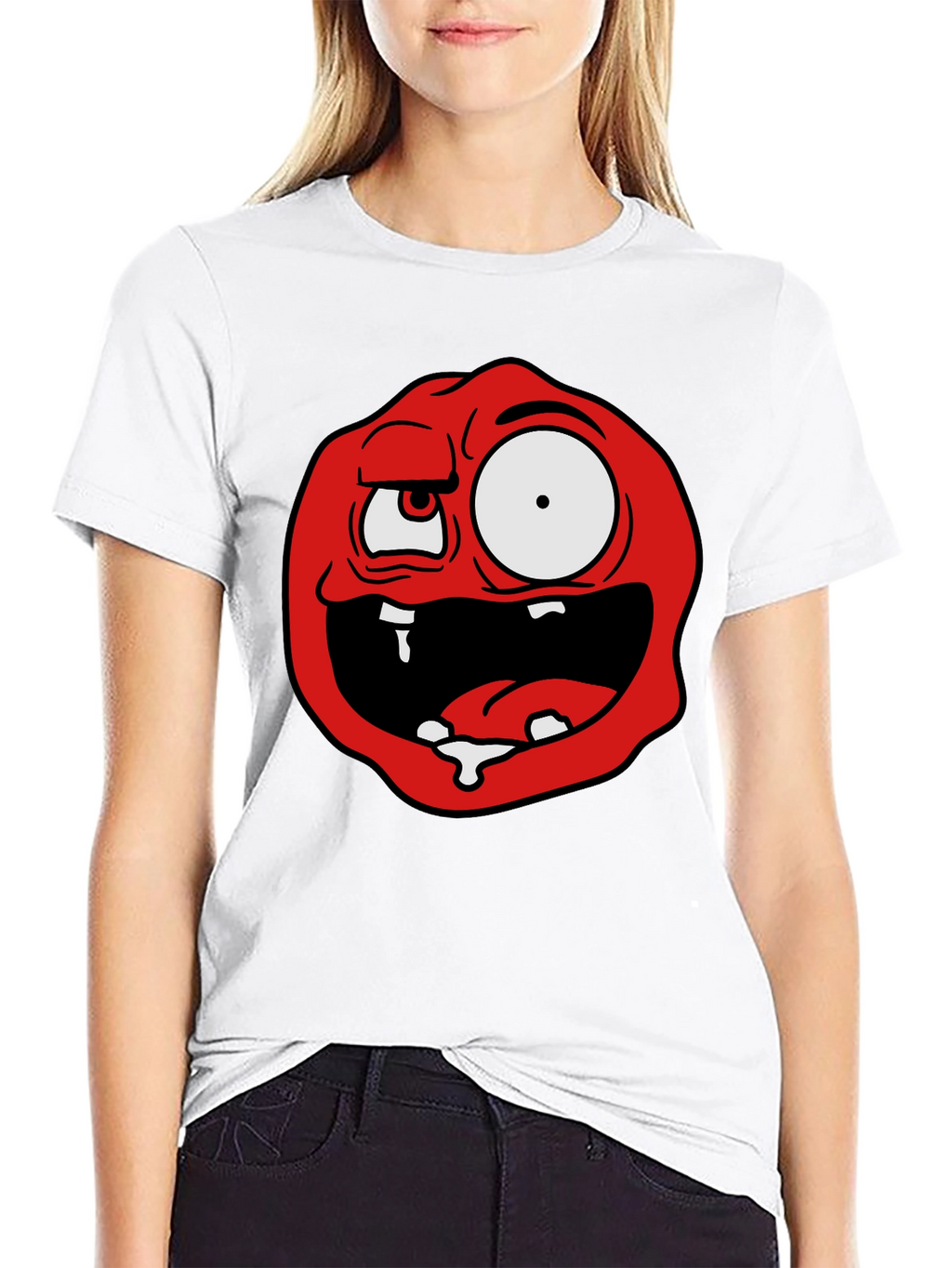 Cartoon Monster Graphic Tee - Black Cotton Blend