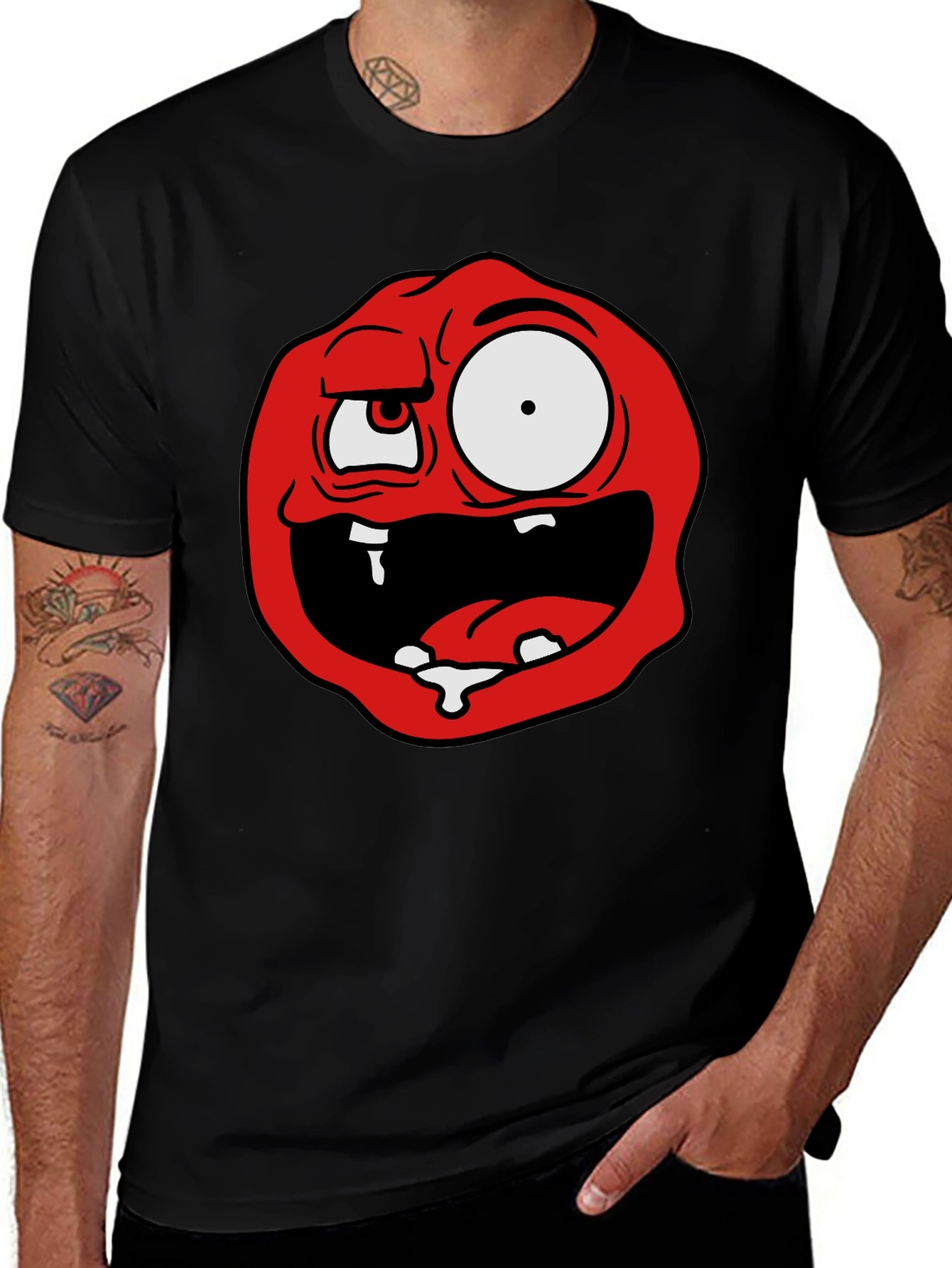 Cartoon Monster Graphic Tee - Black Cotton Blend