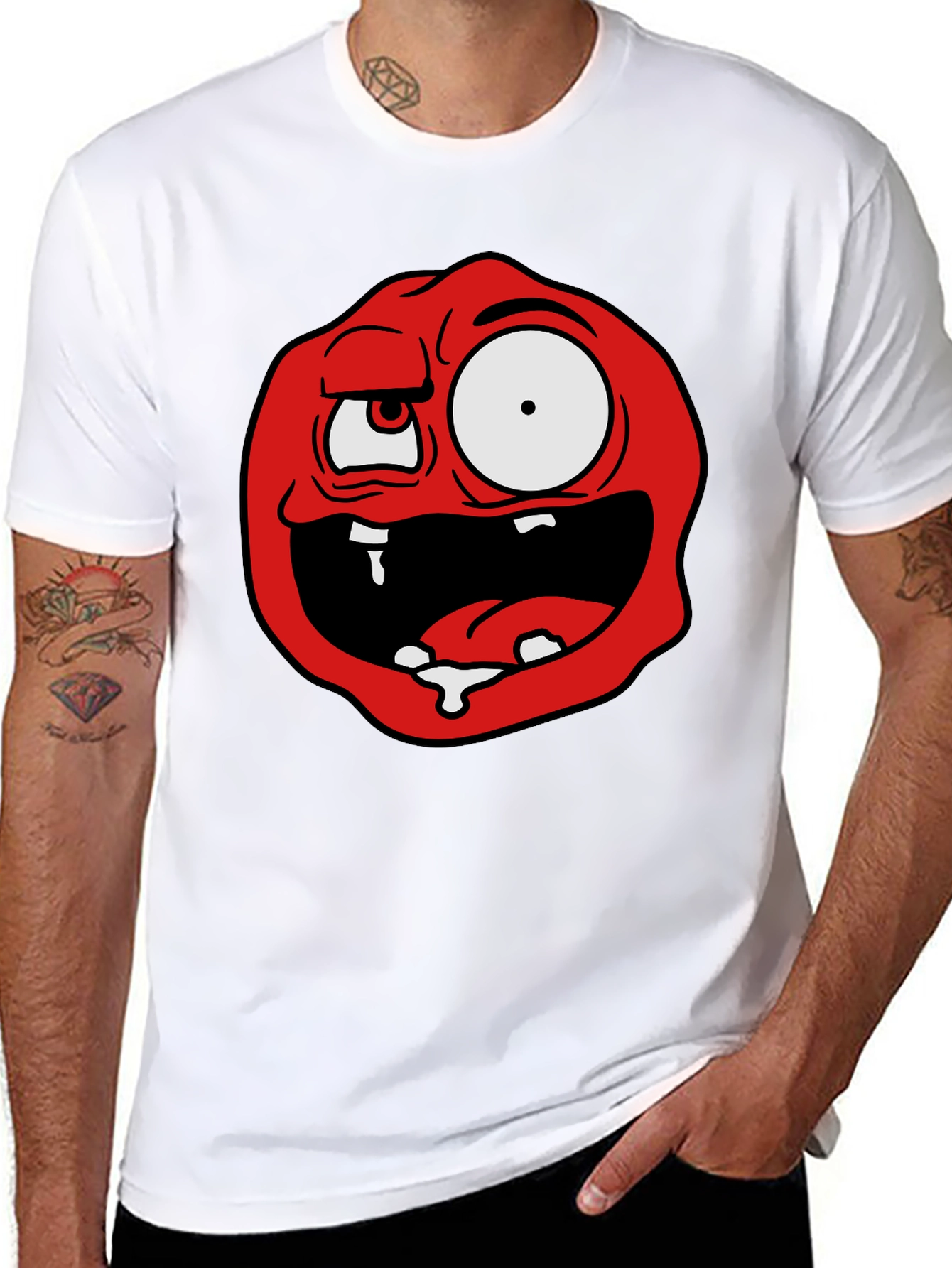 Cartoon Monster Graphic Tee - Black Cotton Blend