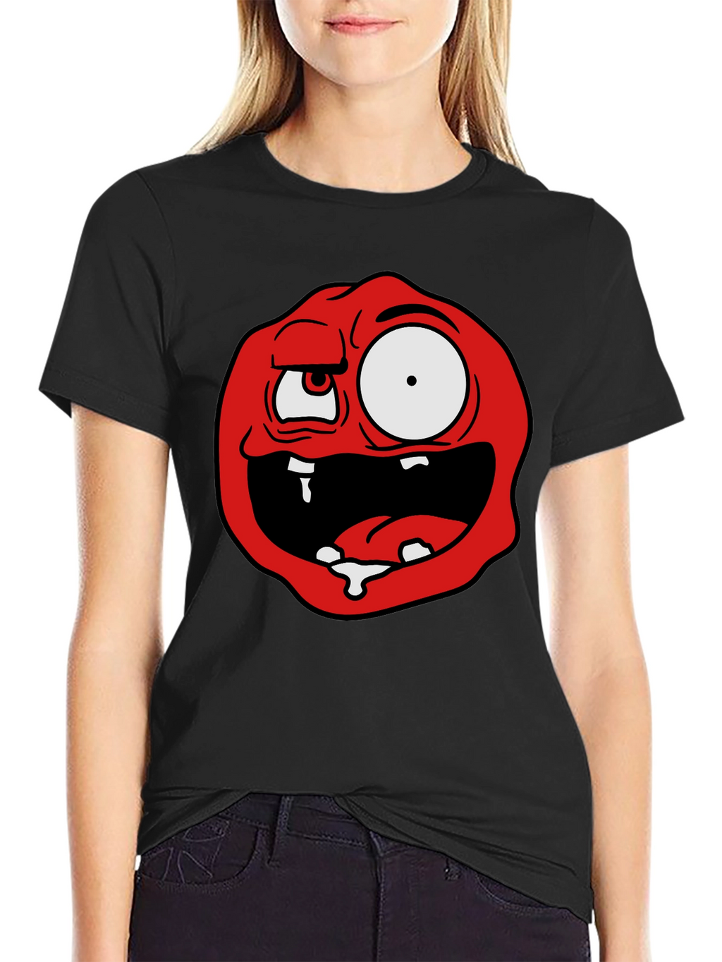 Cartoon Monster Graphic Tee - Black Cotton Blend