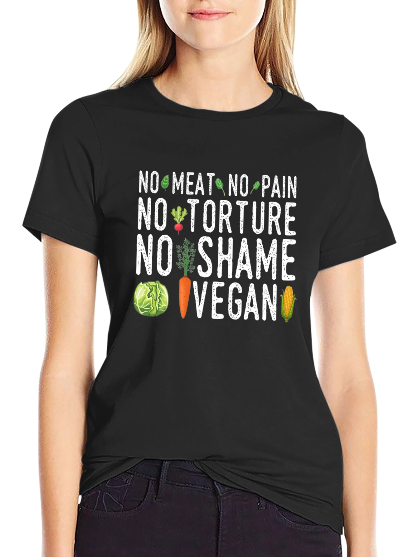Vegan T-Shirt - No Meat No Pain No Torture No Shame