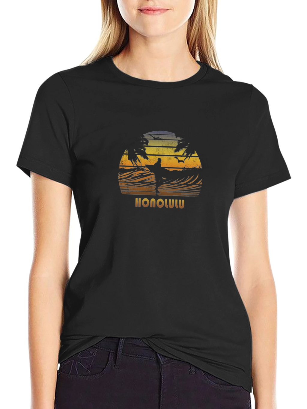 Honolulu Surfing Sunset Graphic Tee