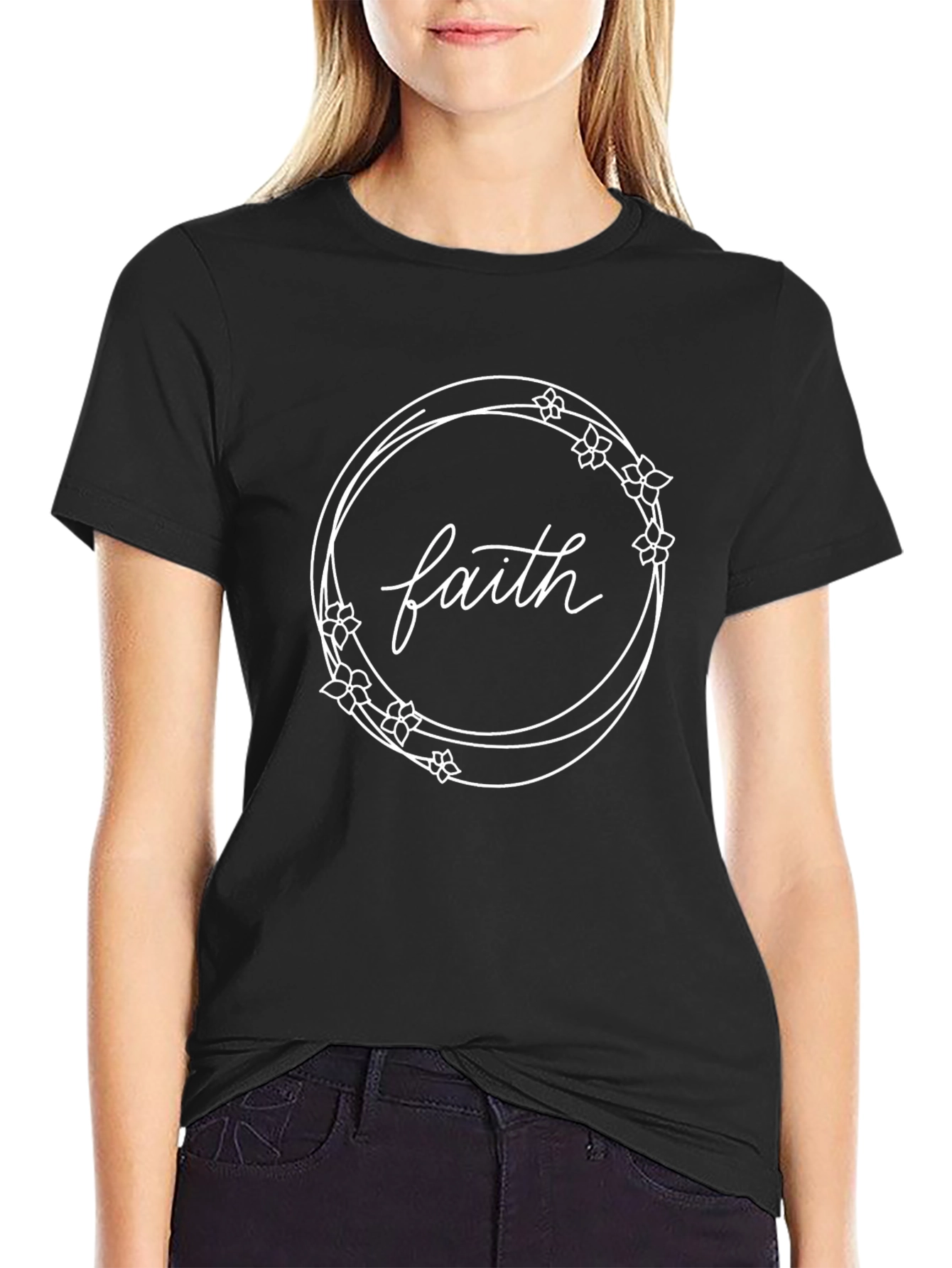 Faith Floral Wreath Graphic Tee - Stylish Comfort
