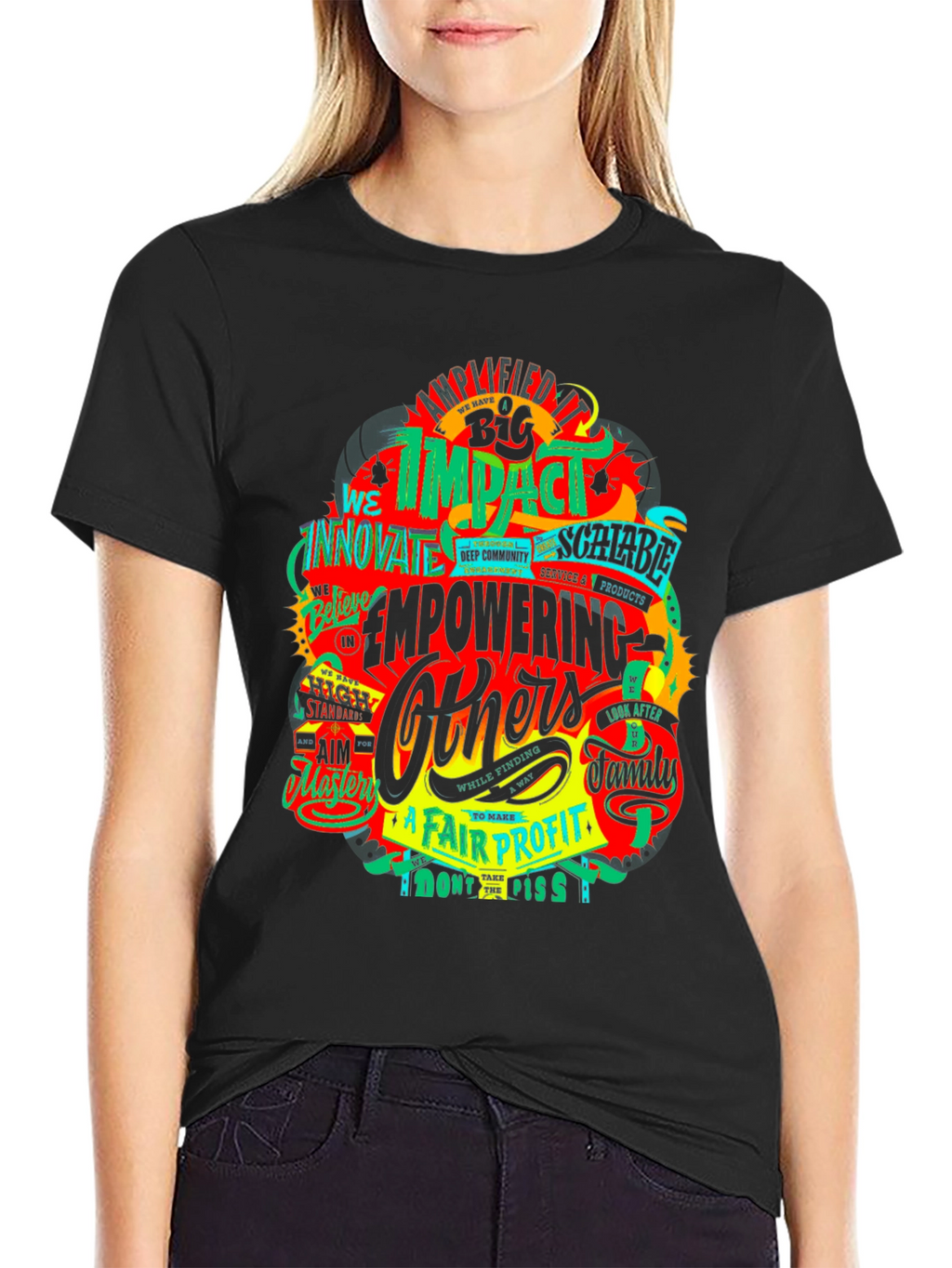 Impactful Empowering Others Graphic Print Black T-Shirt