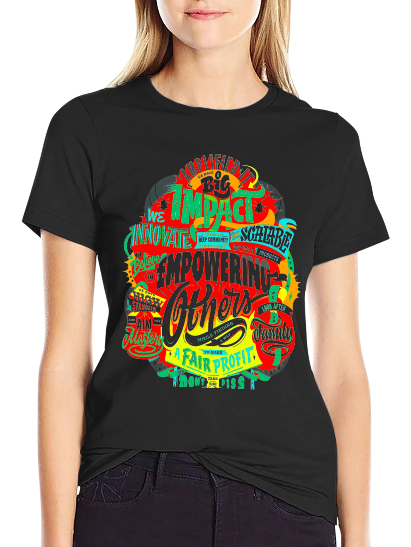 Impactful Empowering Others Graphic Print Black T-Shirt