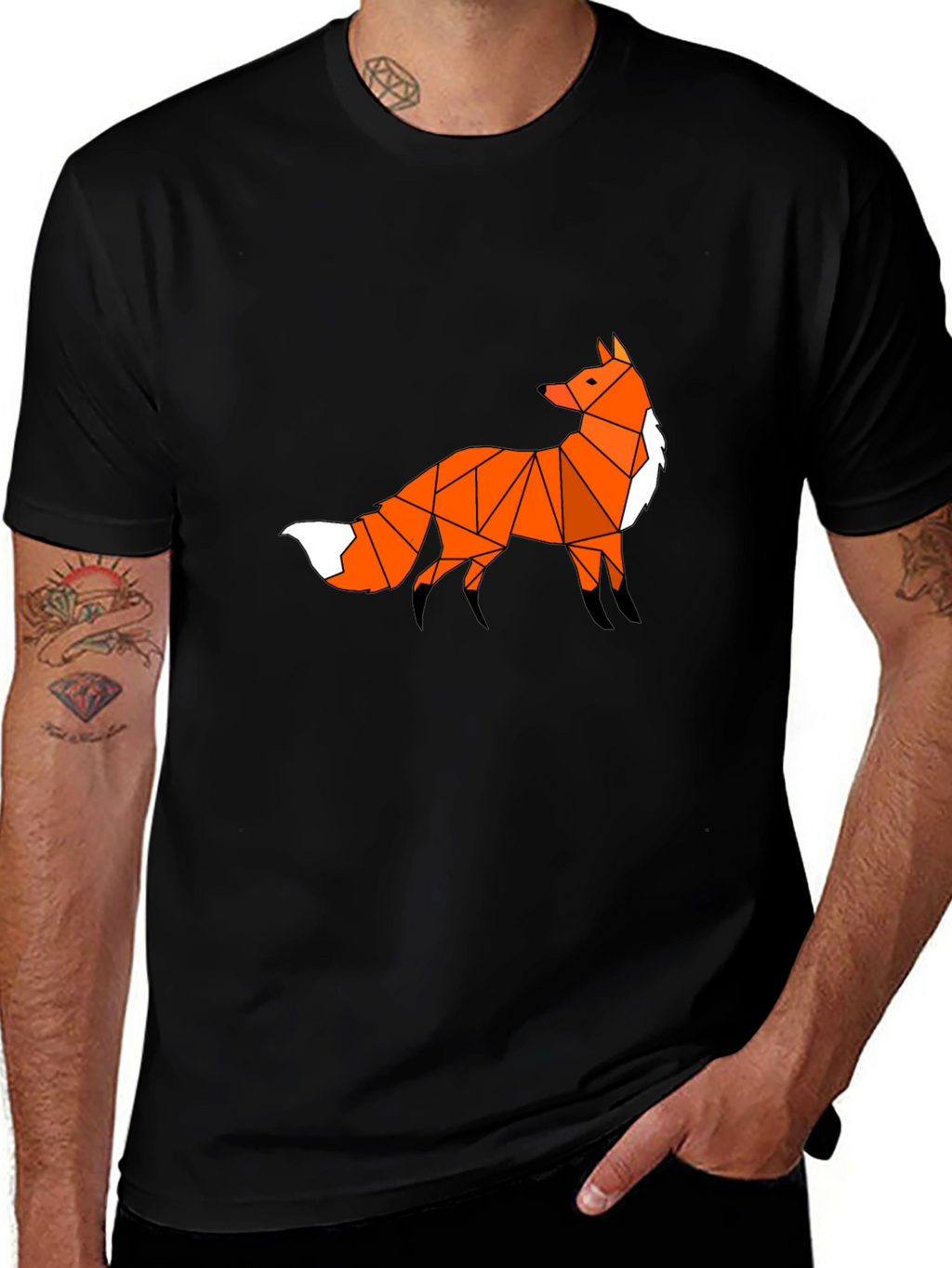 Geometric Fox Graphic Tee - Black
