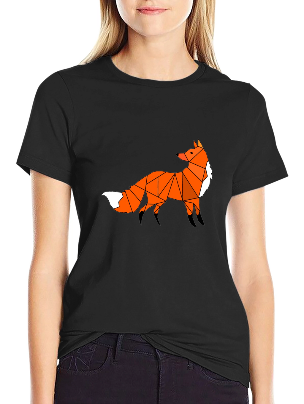 Geometric Fox Graphic Tee - Black