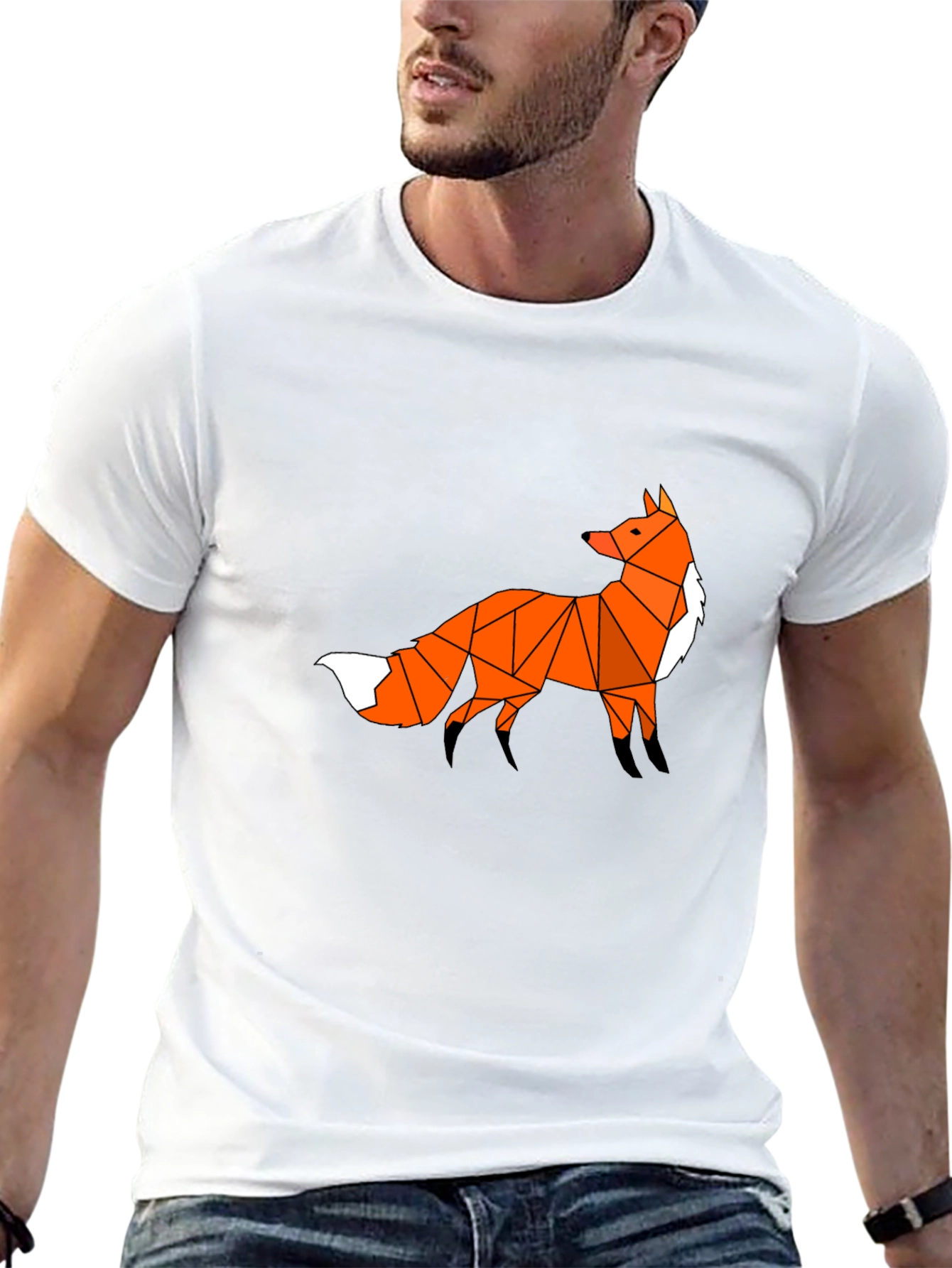 Geometric Fox Graphic Tee - Black
