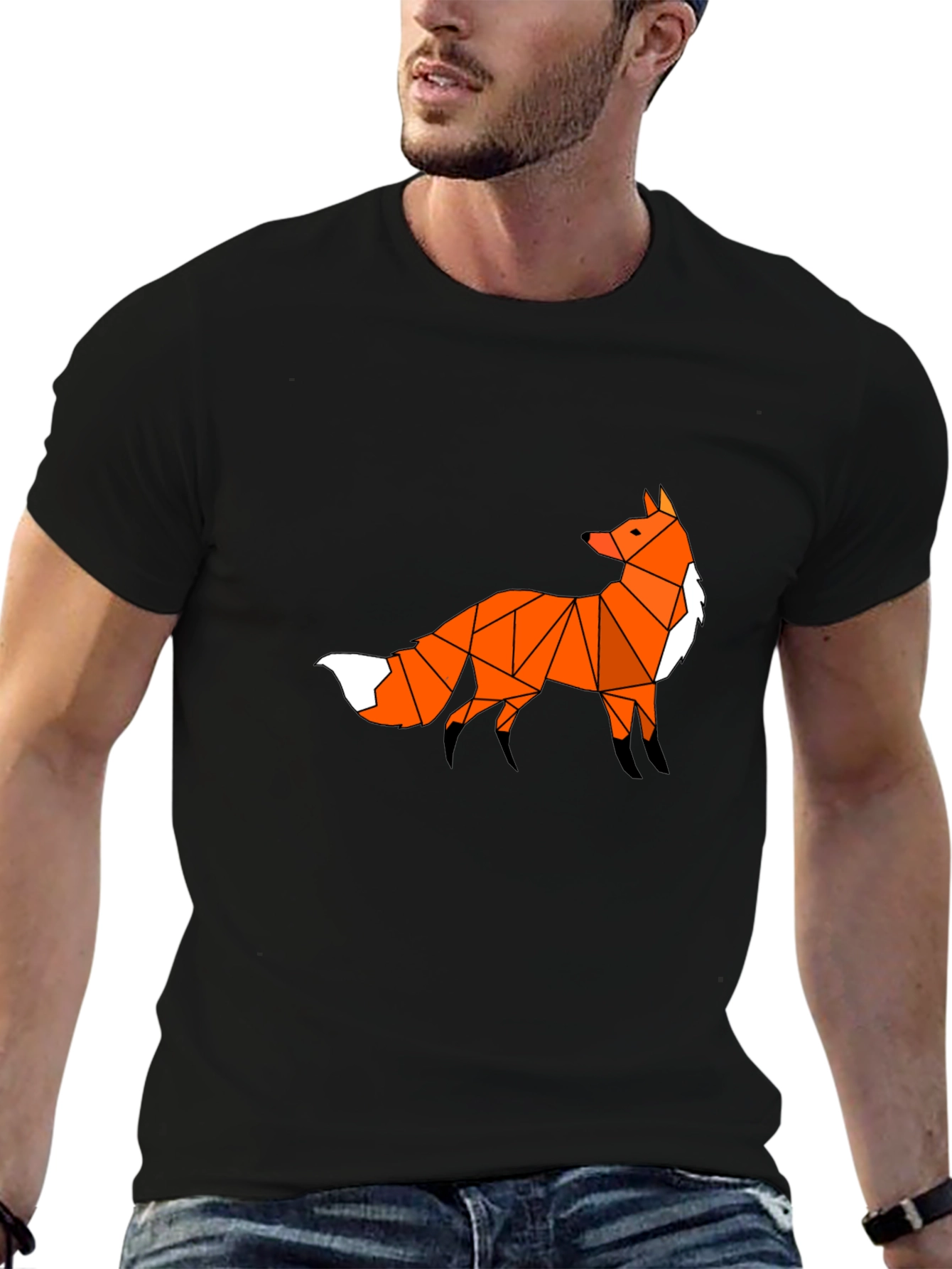 Geometric Fox Graphic Tee - Black