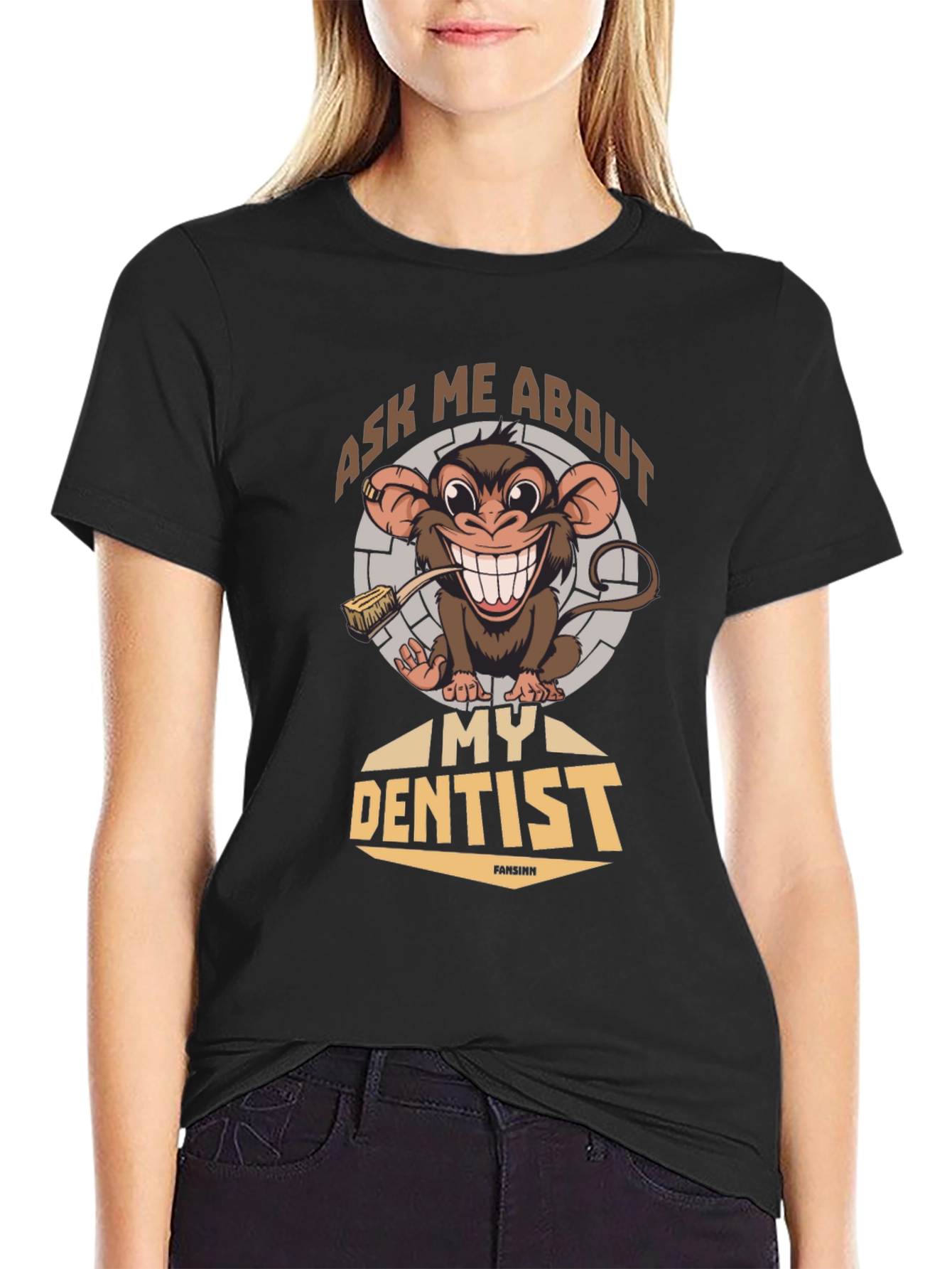 Funny Monkey Dentist T-Shirt - Ask Me About My Dentist
