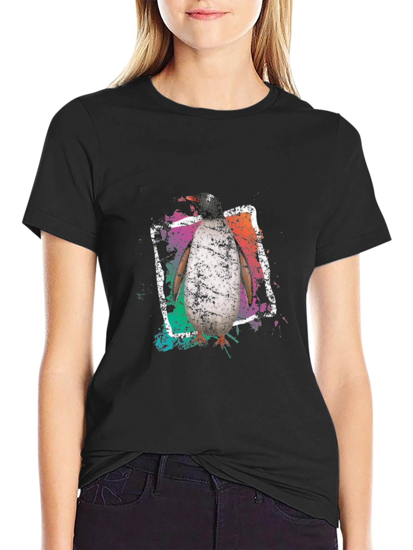 Penguin Graphic Tee - Cool Black Cotton T-Shirt