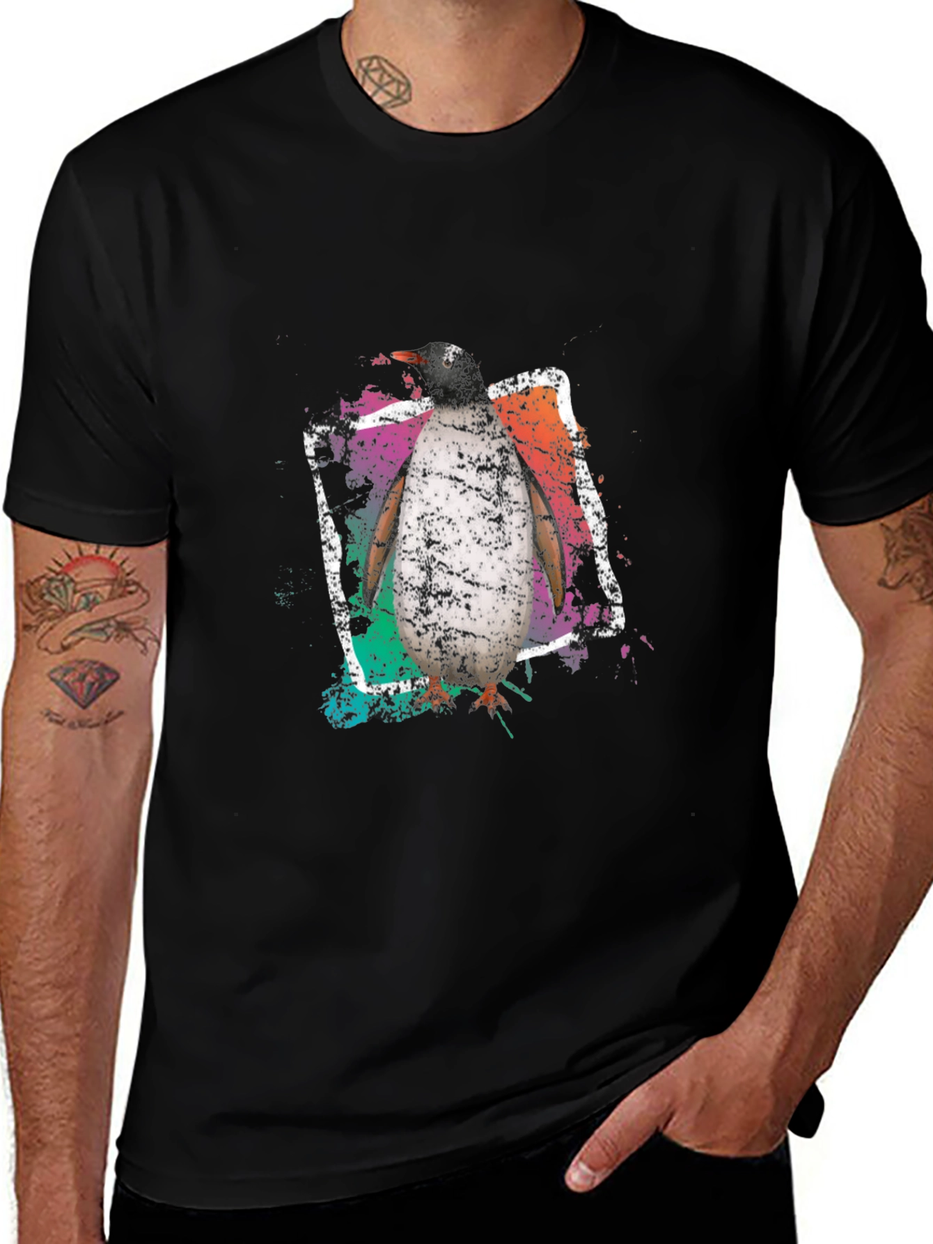 Penguin Graphic Tee - Cool Black Cotton T-Shirt