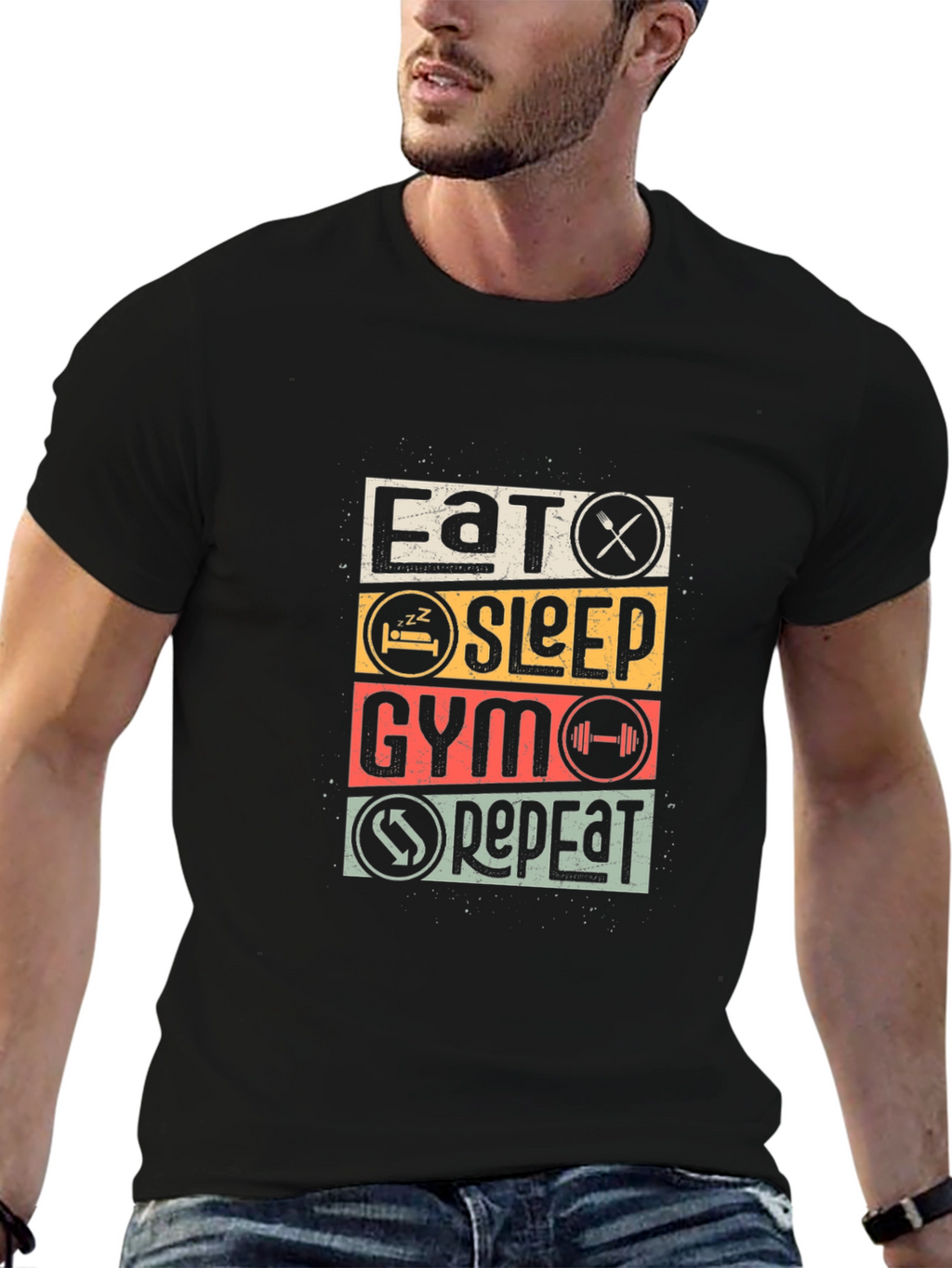 Eat Sleep Gym Repeat Black T-Shirt