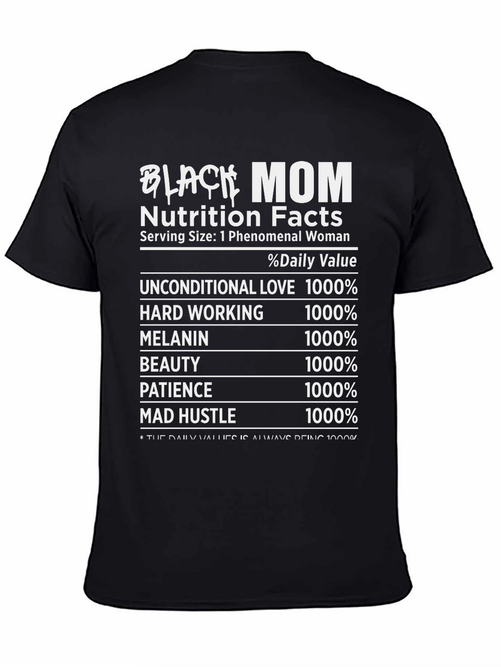 Black Mom Nutrition Facts Graphic Tee