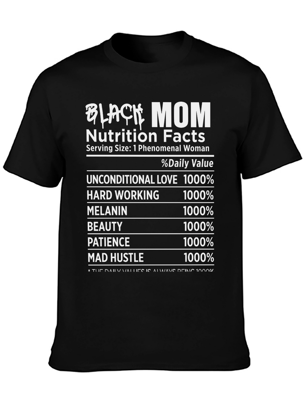 Black Mom Nutrition Facts Graphic Tee