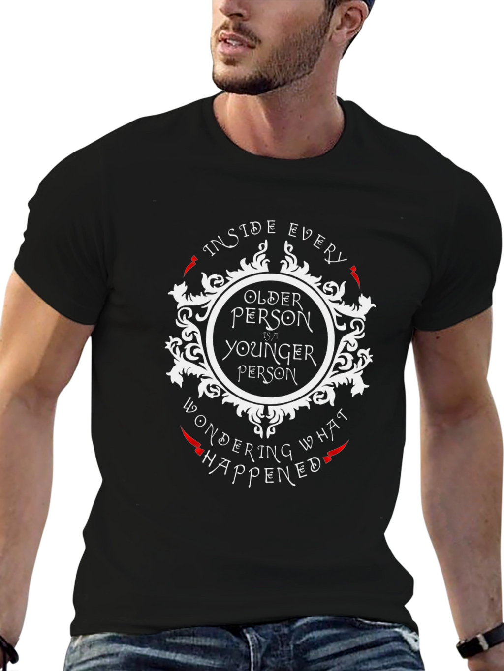 Older Younger Person Black Graphic Tee
