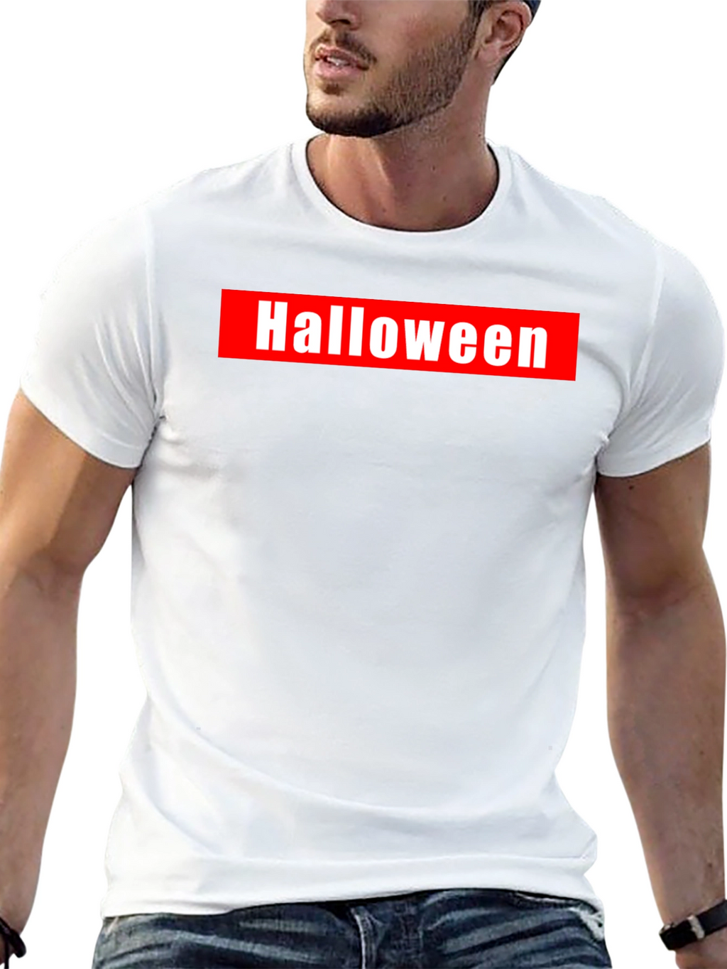 Halloween Graphic Tee - Red & White on Black