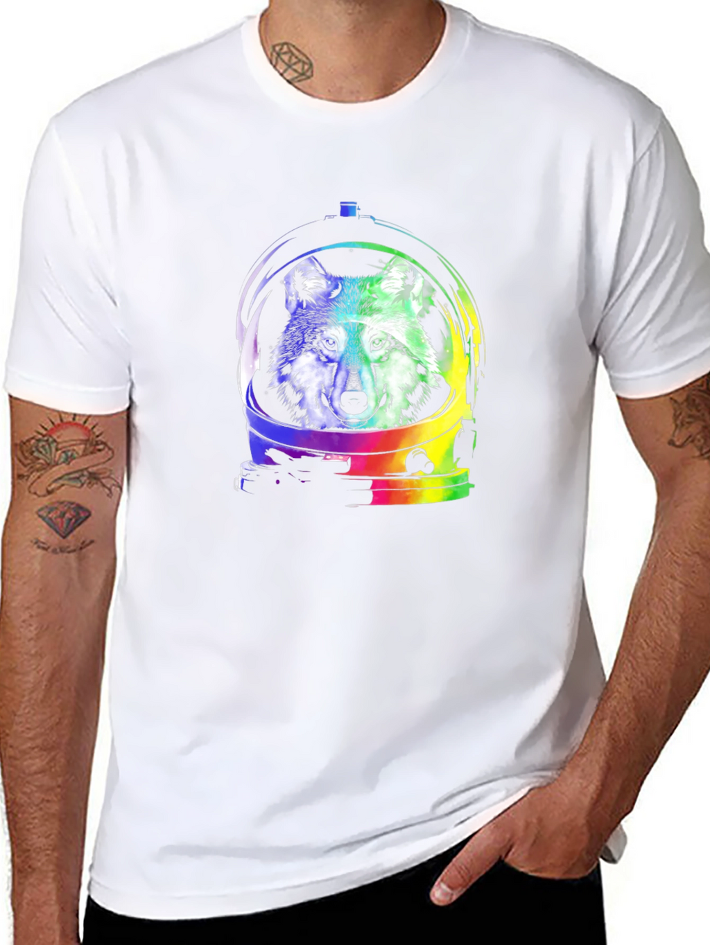 Wolf Astronaut Graphic Tee - Black Cotton T-Shirt