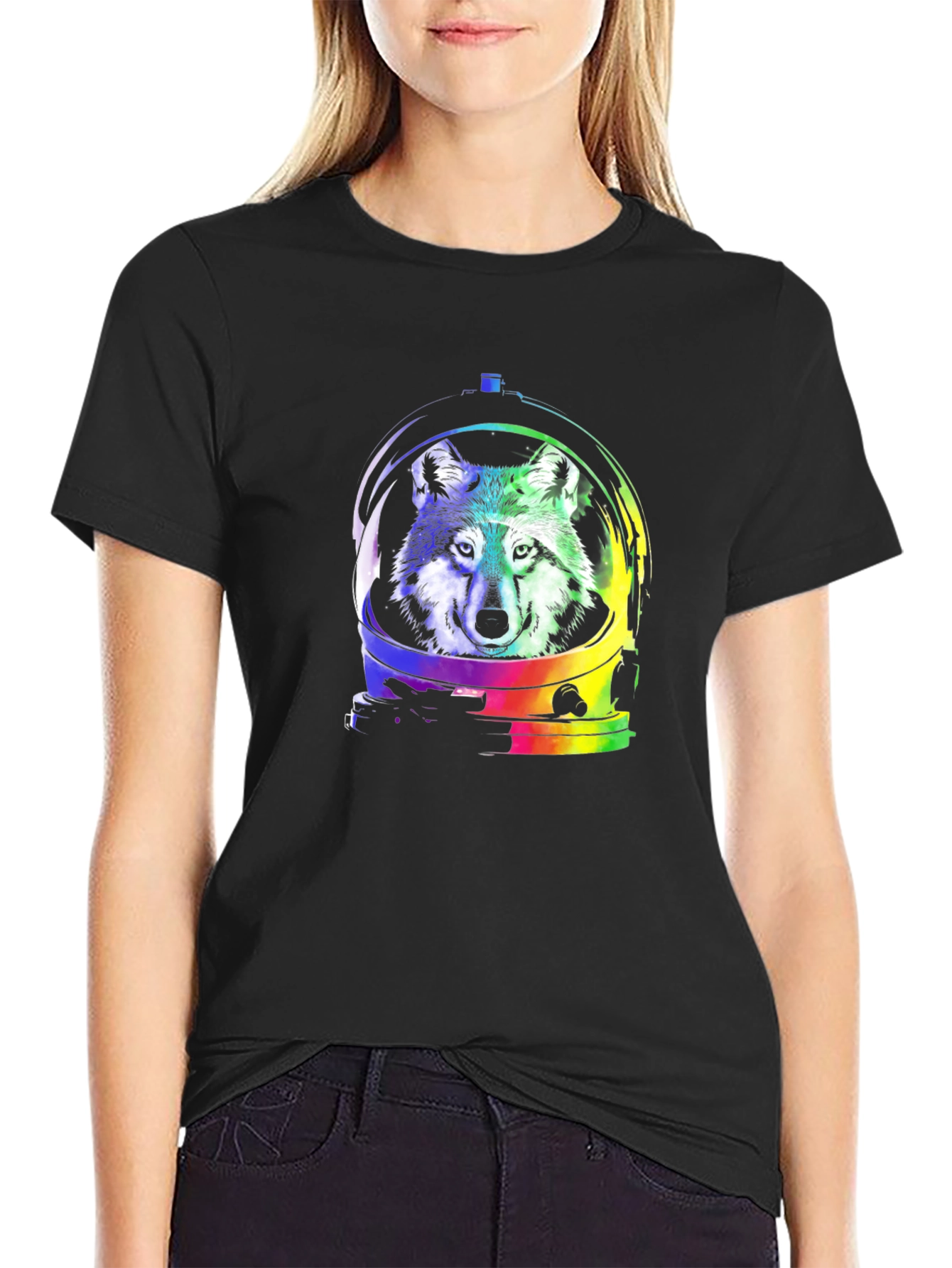 Wolf Astronaut Graphic Tee - Black Cotton T-Shirt