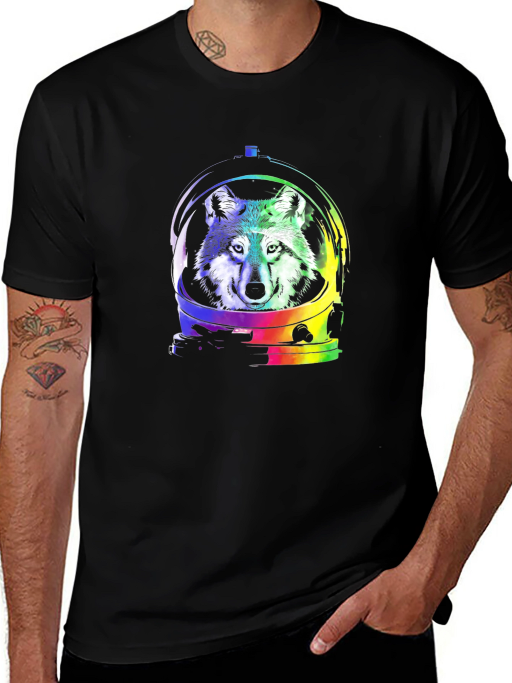 Wolf Astronaut Graphic Tee - Black Cotton T-Shirt