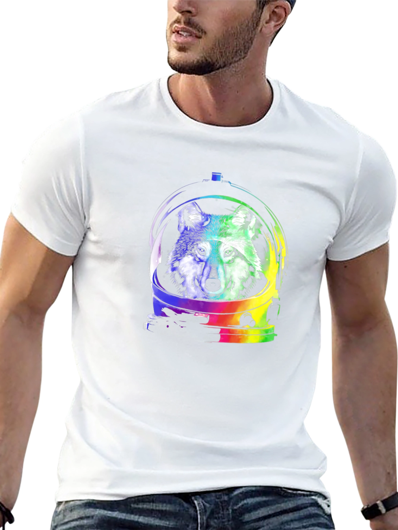 Wolf Astronaut Graphic Tee - Black Cotton T-Shirt