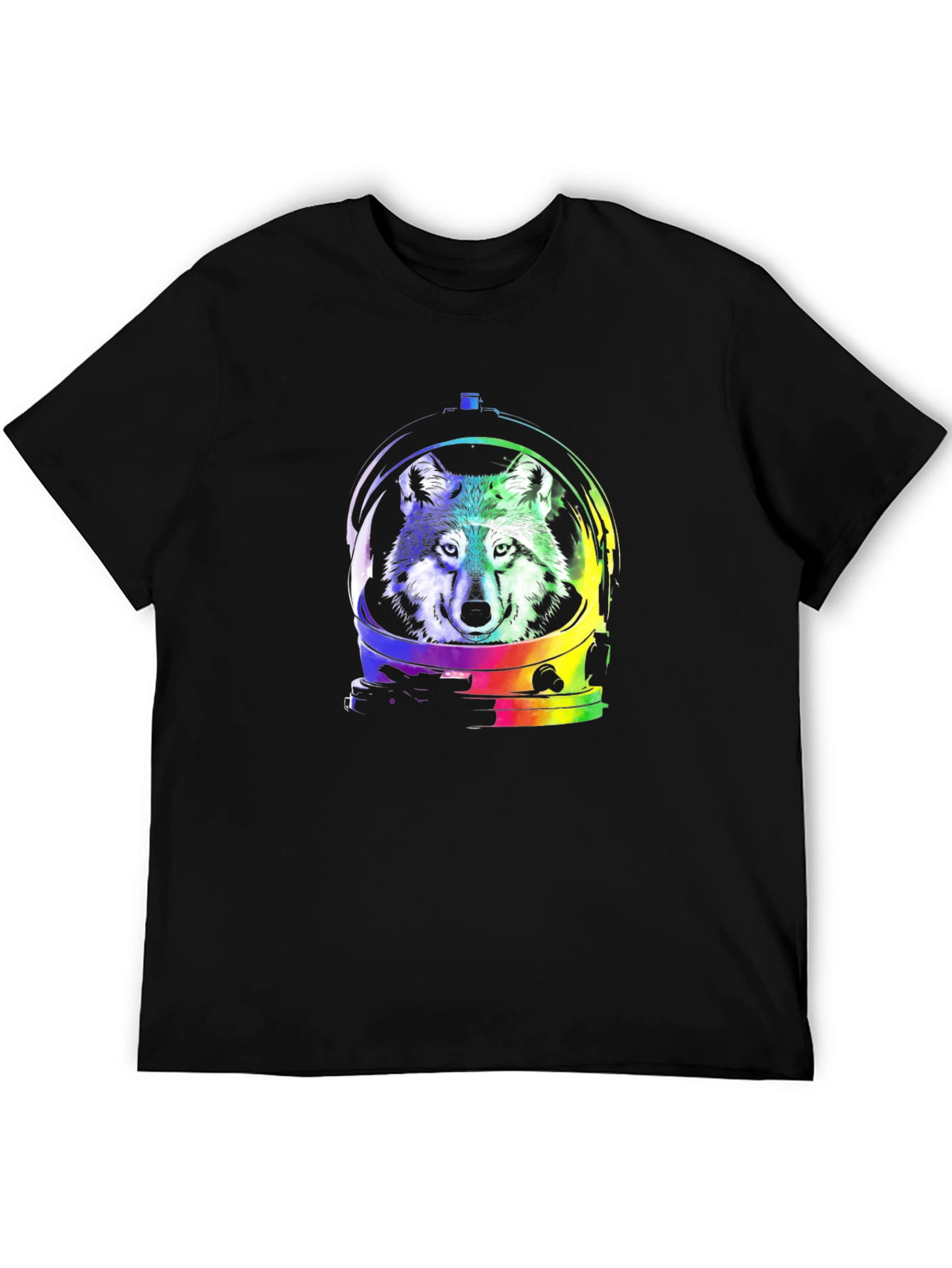 Wolf Astronaut Graphic Tee - Black Cotton T-Shirt