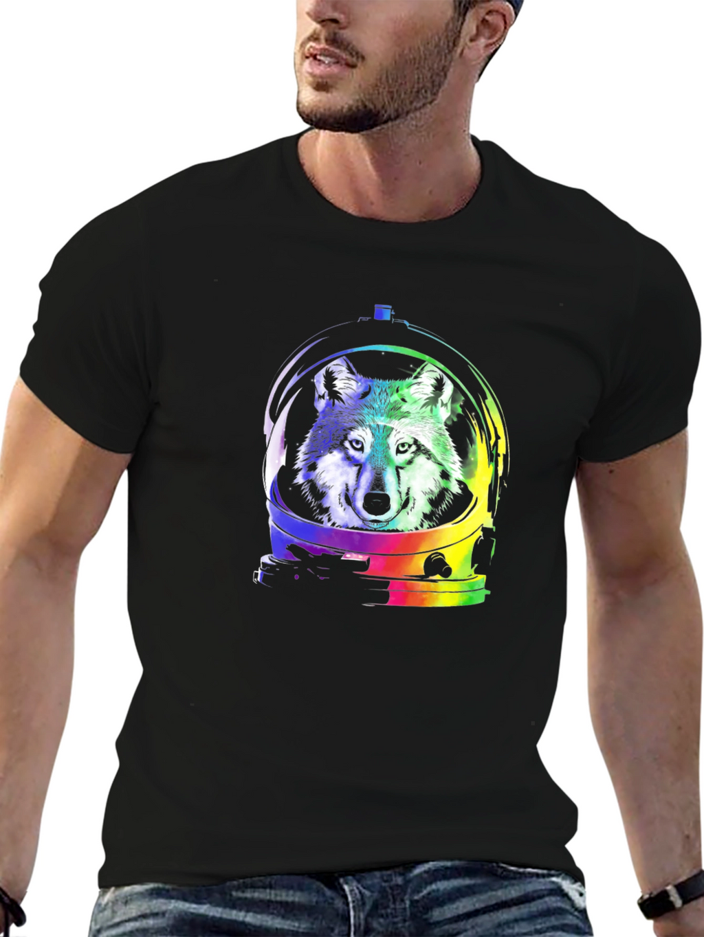Wolf Astronaut Graphic Tee - Black Cotton T-Shirt