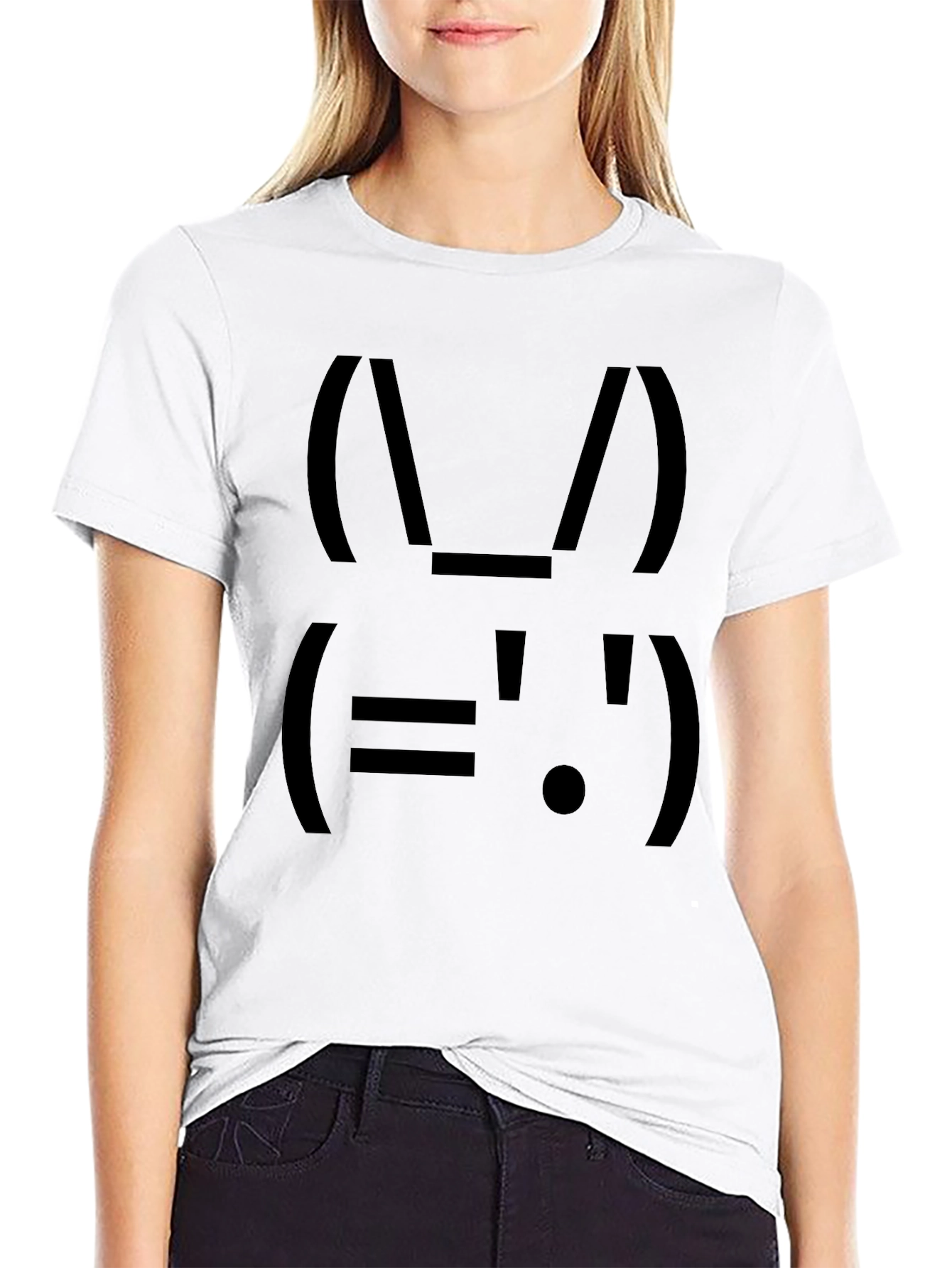 Bunny Face ASCII Art Black T-Shirt