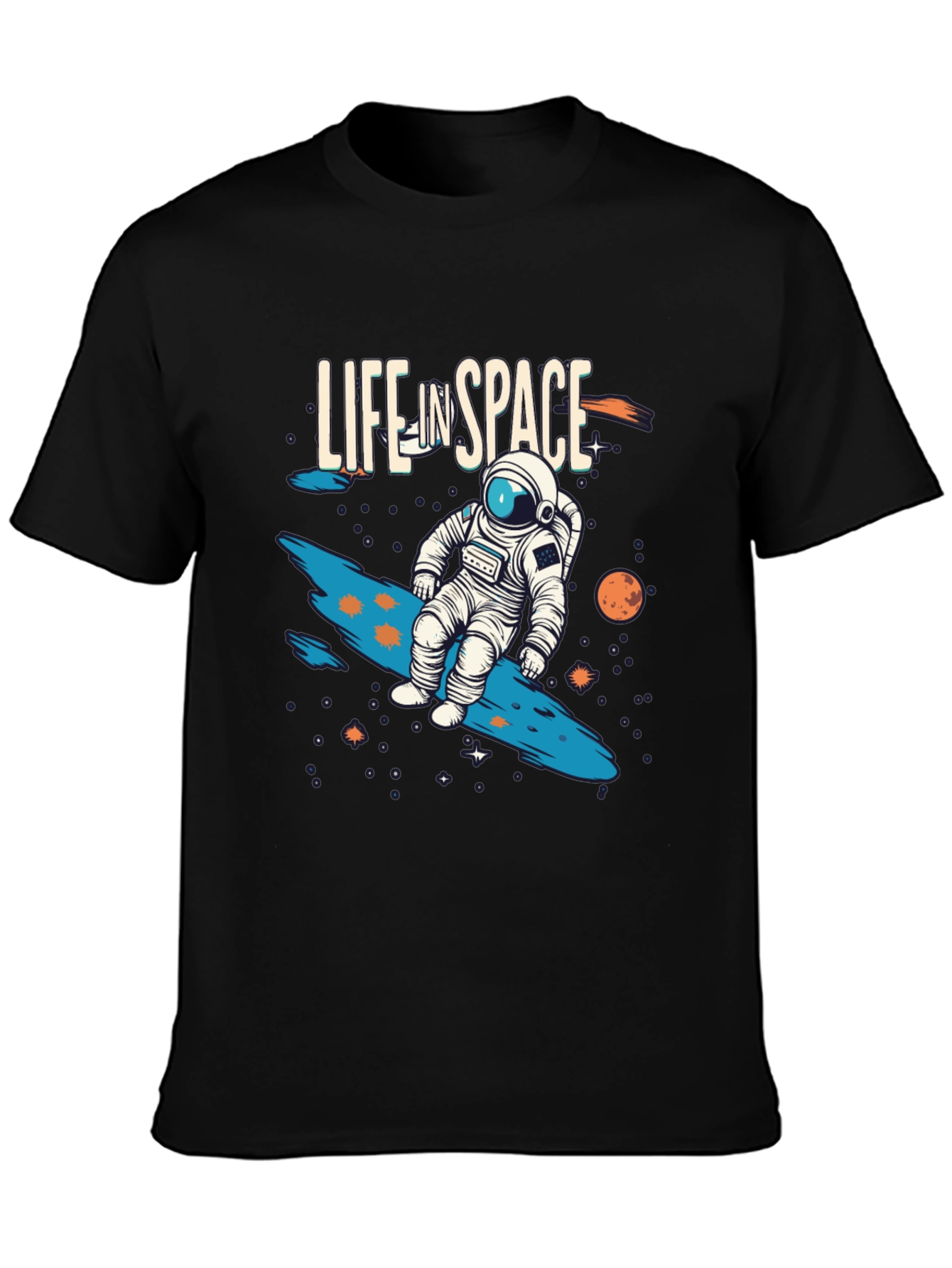 Life In Space Graphic Tee - Black Casual T-Shirt