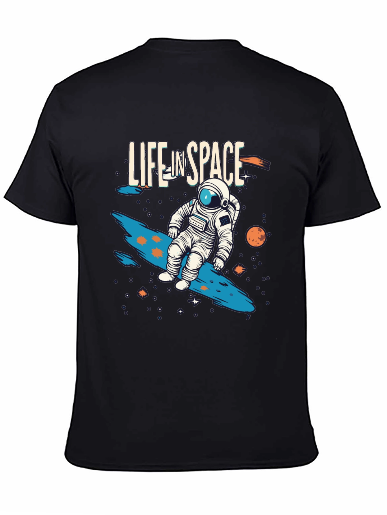 Life In Space Graphic Tee - Black Casual T-Shirt