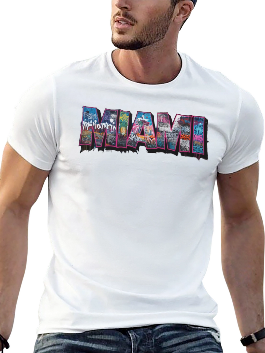 Miami Graffiti Art Graphic Black T-Shirt