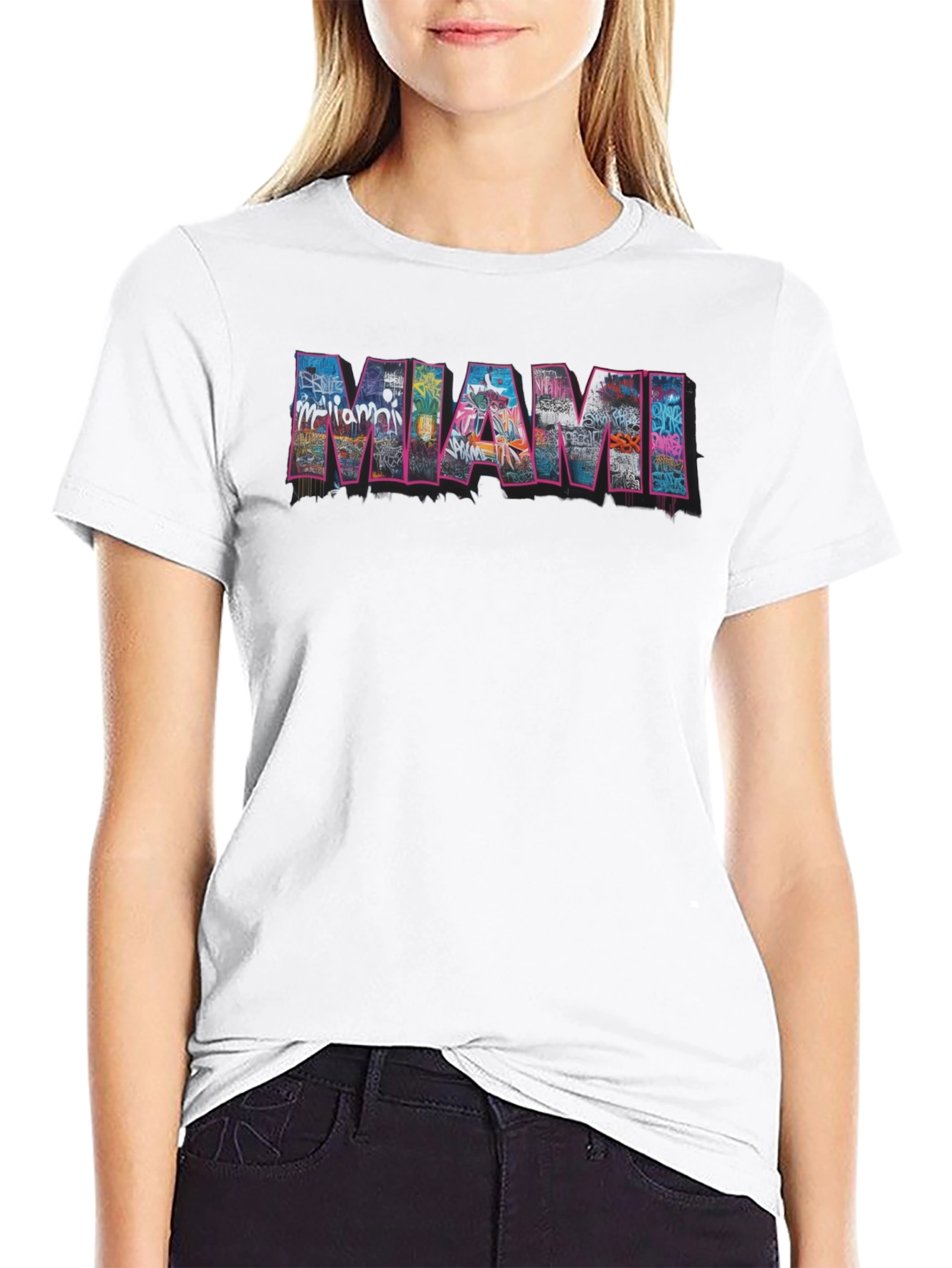 Miami Graffiti Art Graphic Black T-Shirt
