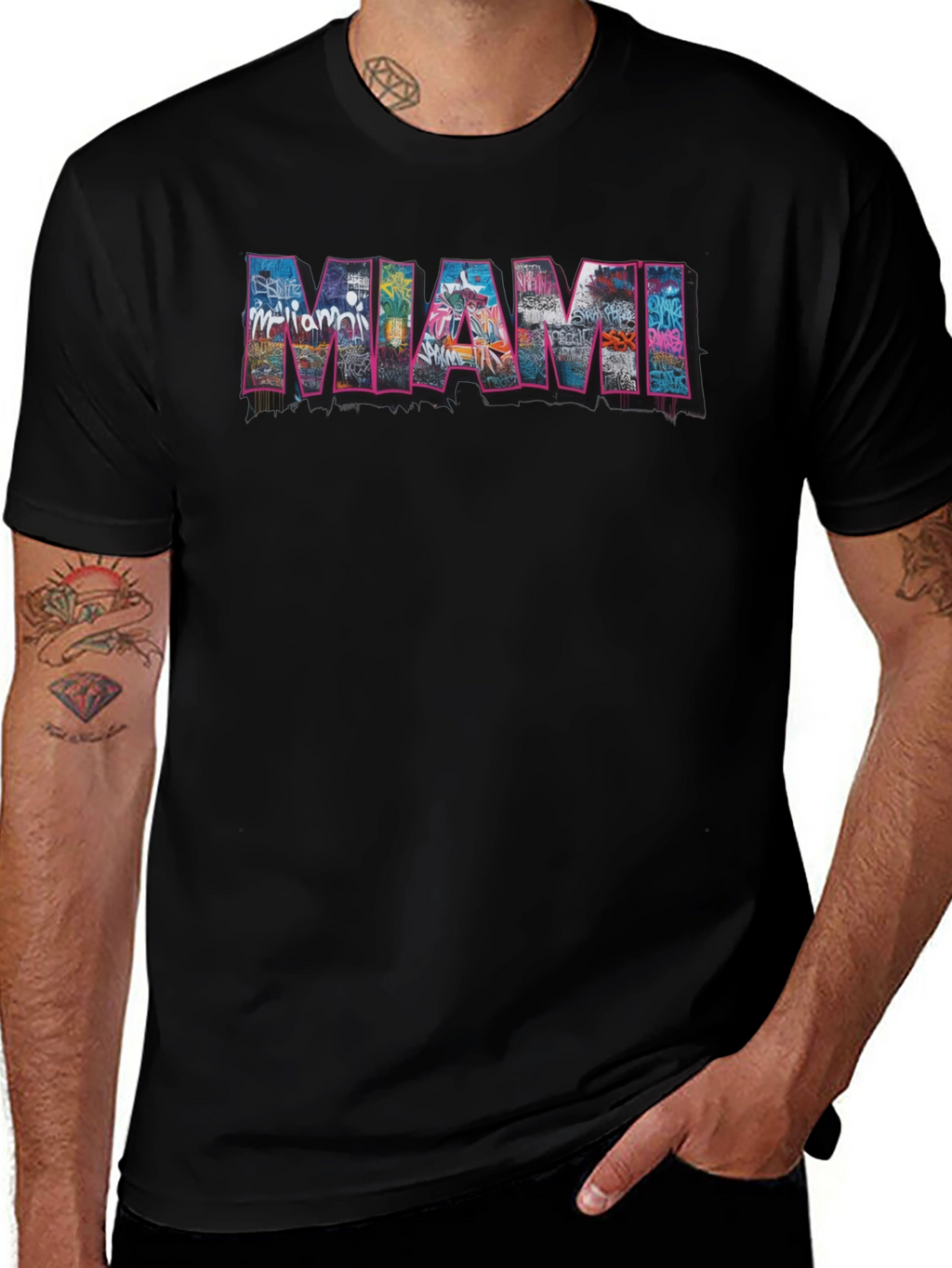 Miami Graffiti Art Graphic Black T-Shirt