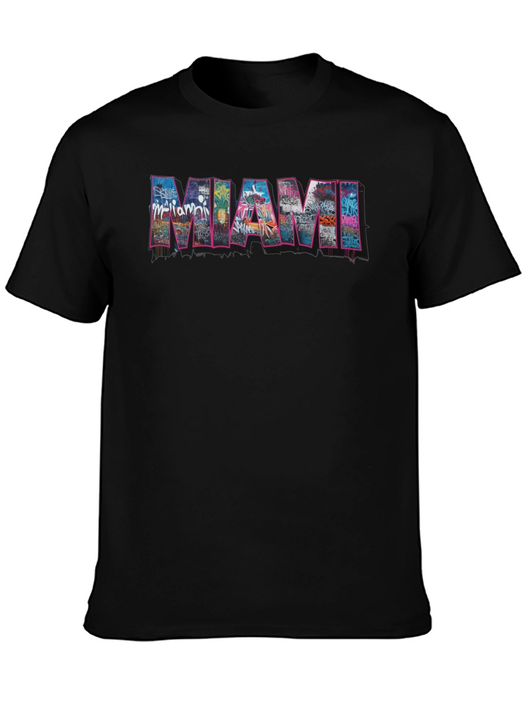 Miami Graffiti Art Graphic Black T-Shirt