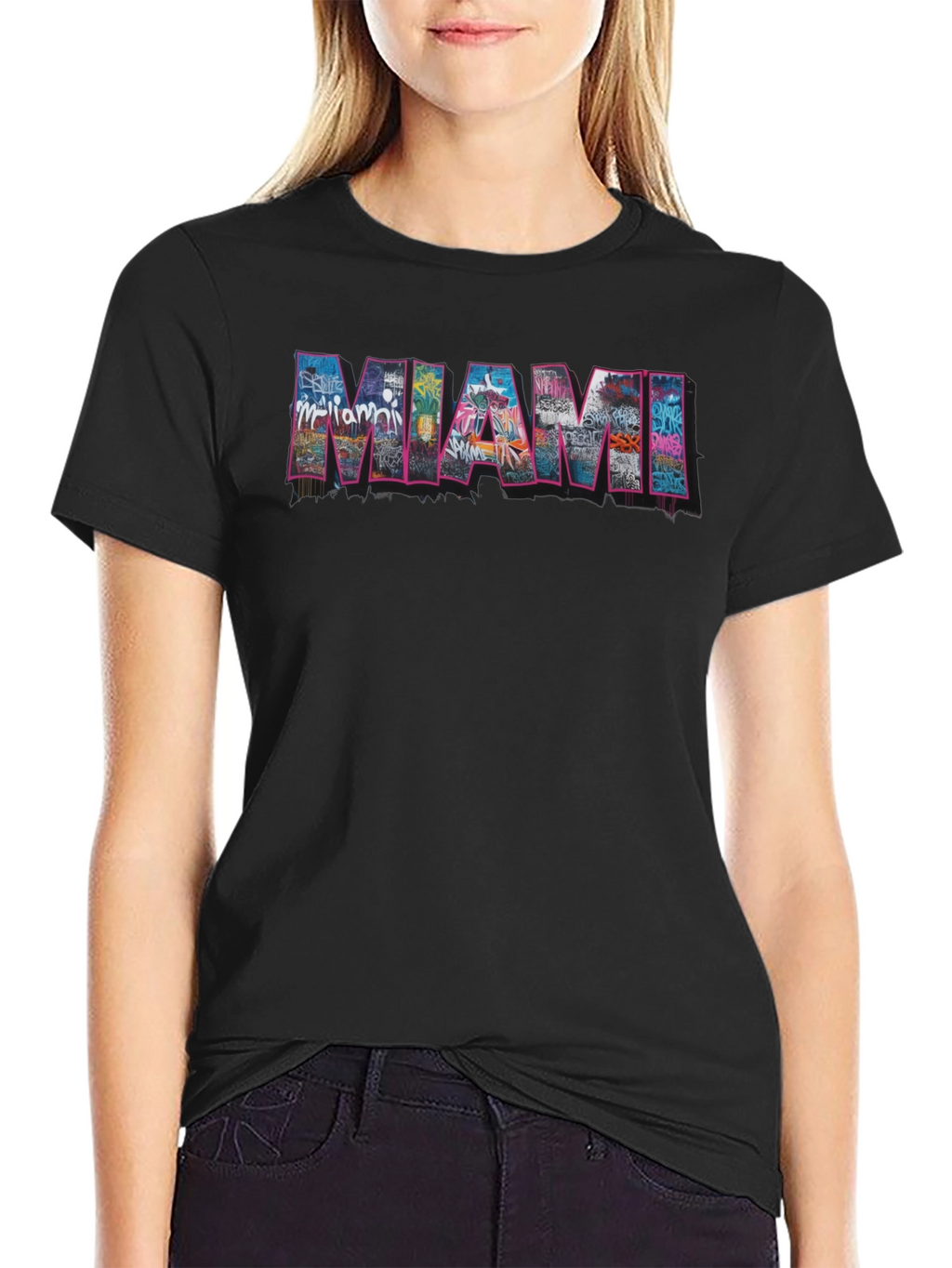 Miami Graffiti Art Graphic Black T-Shirt