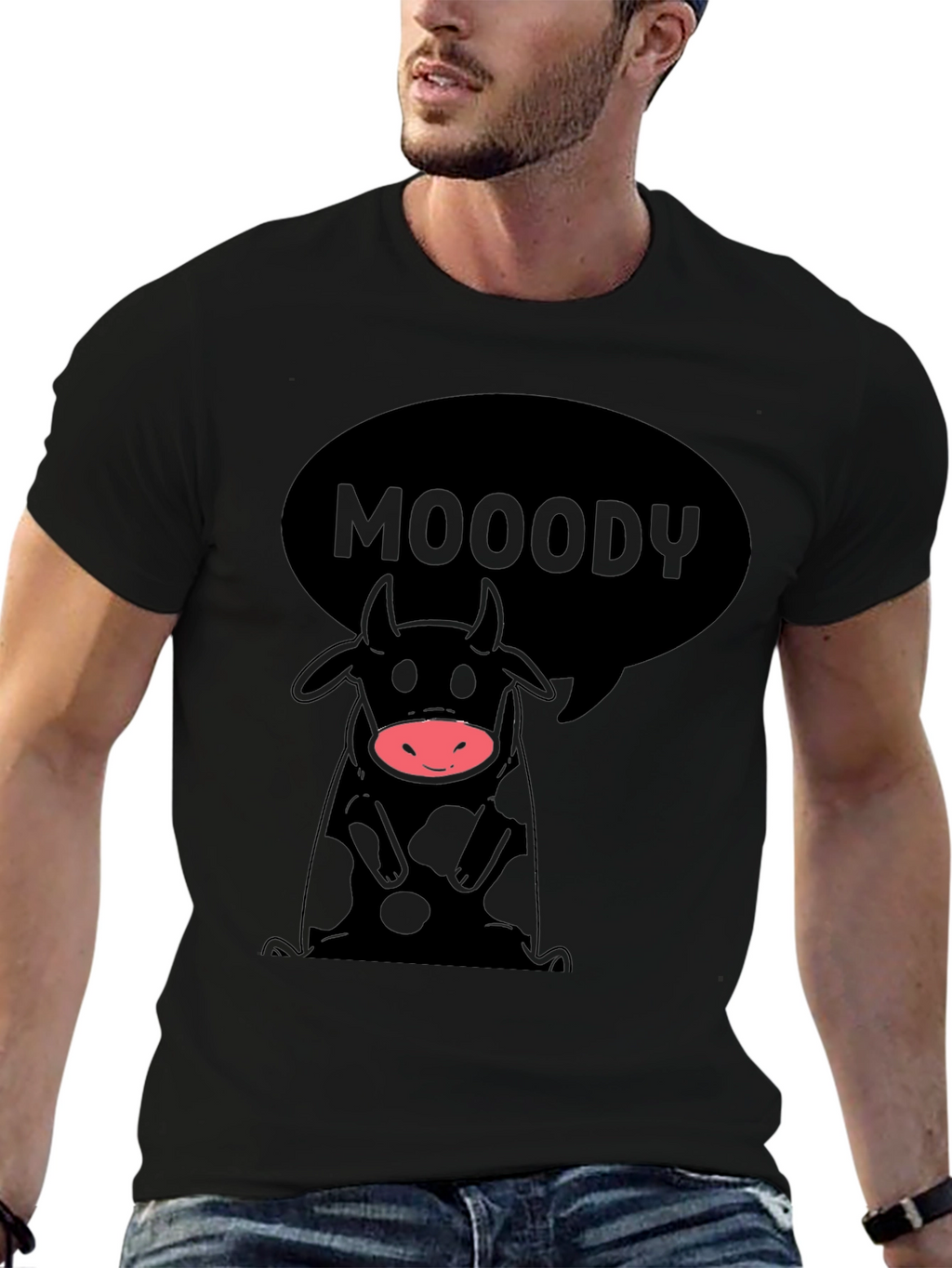 Moody Cow Graphic Tee - Black Unisex Shirt