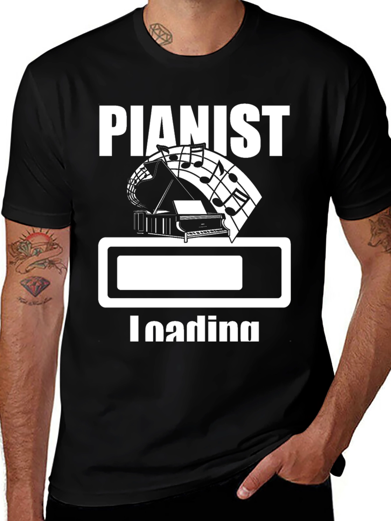 Pianist Loading Black Graphic Tee Shirt