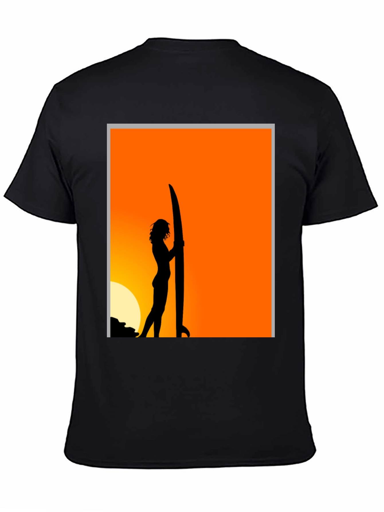 Sunset Surfer Graphic Tee - Black Cotton T-Shirt