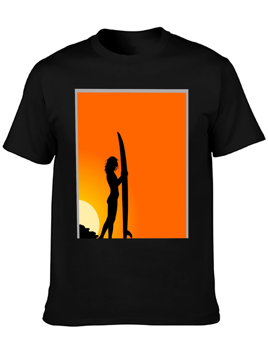 Sunset Surfer Graphic Tee - Black Cotton T-Shirt