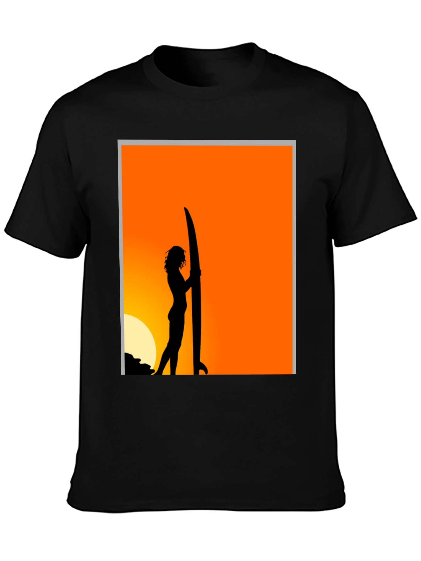 Sunset Surfer Graphic Tee - Black Cotton T-Shirt