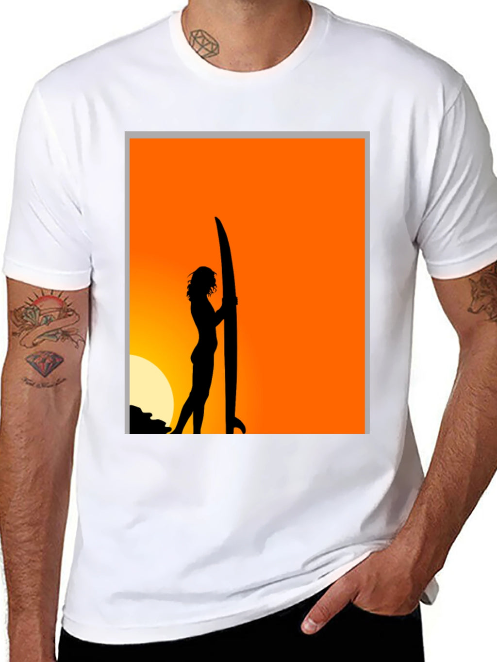 Sunset Surfer Graphic Tee - Black Cotton T-Shirt