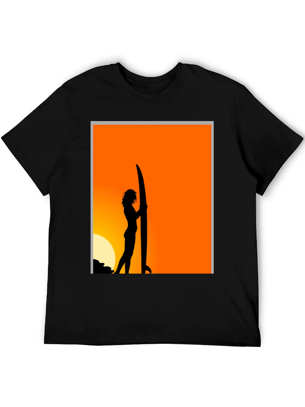 Sunset Surfer Graphic Tee - Black Cotton T-Shirt
